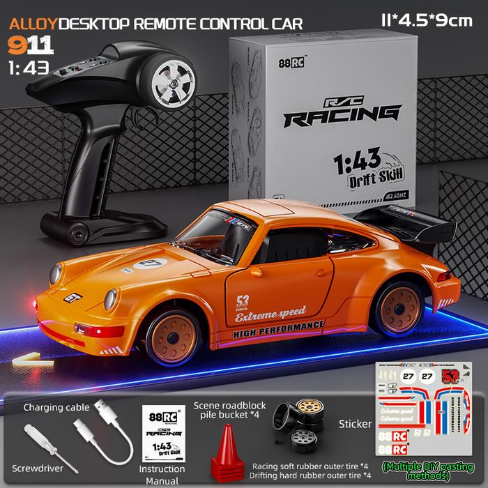 GASSPED 1:43 Mobil Drift 4WD Bearing Ganda+GyroControl Remote Porsche 993 Alloy