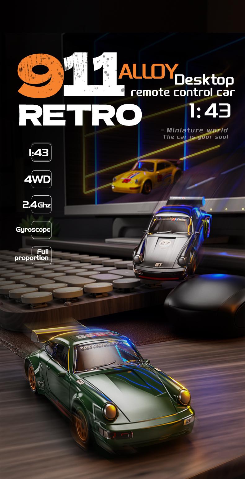 GASSPED 1:43 Mobil Drift 4WD Bearing Ganda+GyroControl Remote Porsche 993 Alloy