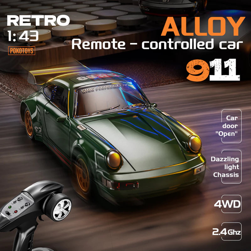 GASSPED 1:43 Mobil Drift 4WD Bearing Ganda+GyroControl Remote Porsche 993 Alloy
