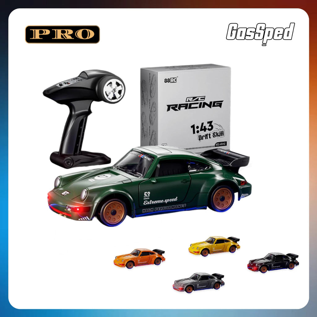 GASSPED 1:43 Mobil Drift 4WD Bearing Ganda+GyroControl Remote Porsche 993 Alloy