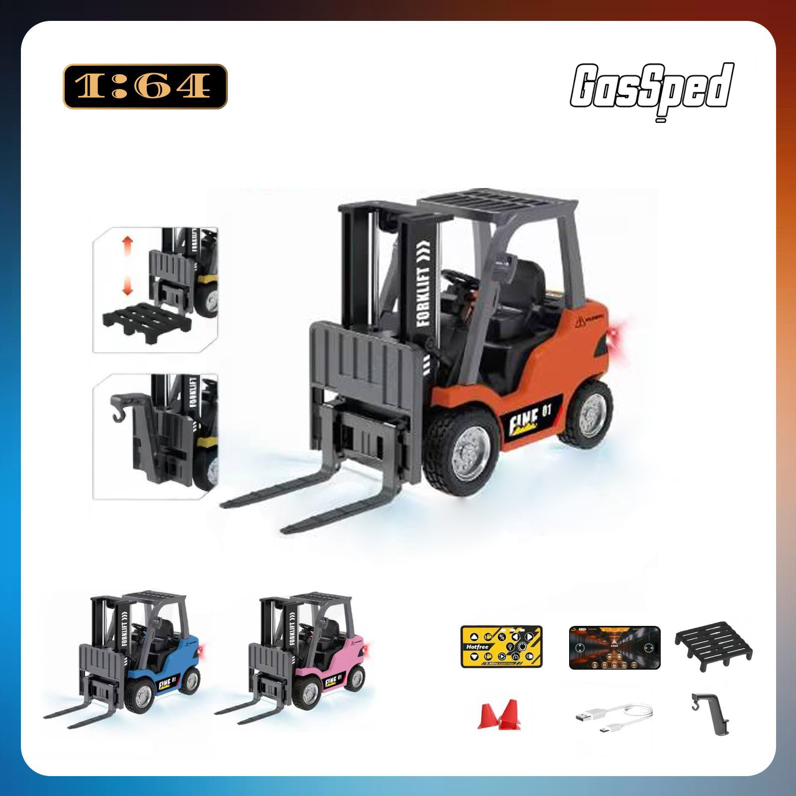 1:64 Mini Forklift RC Premium Paduan 11 ChannelMultifungsi 2-in-1